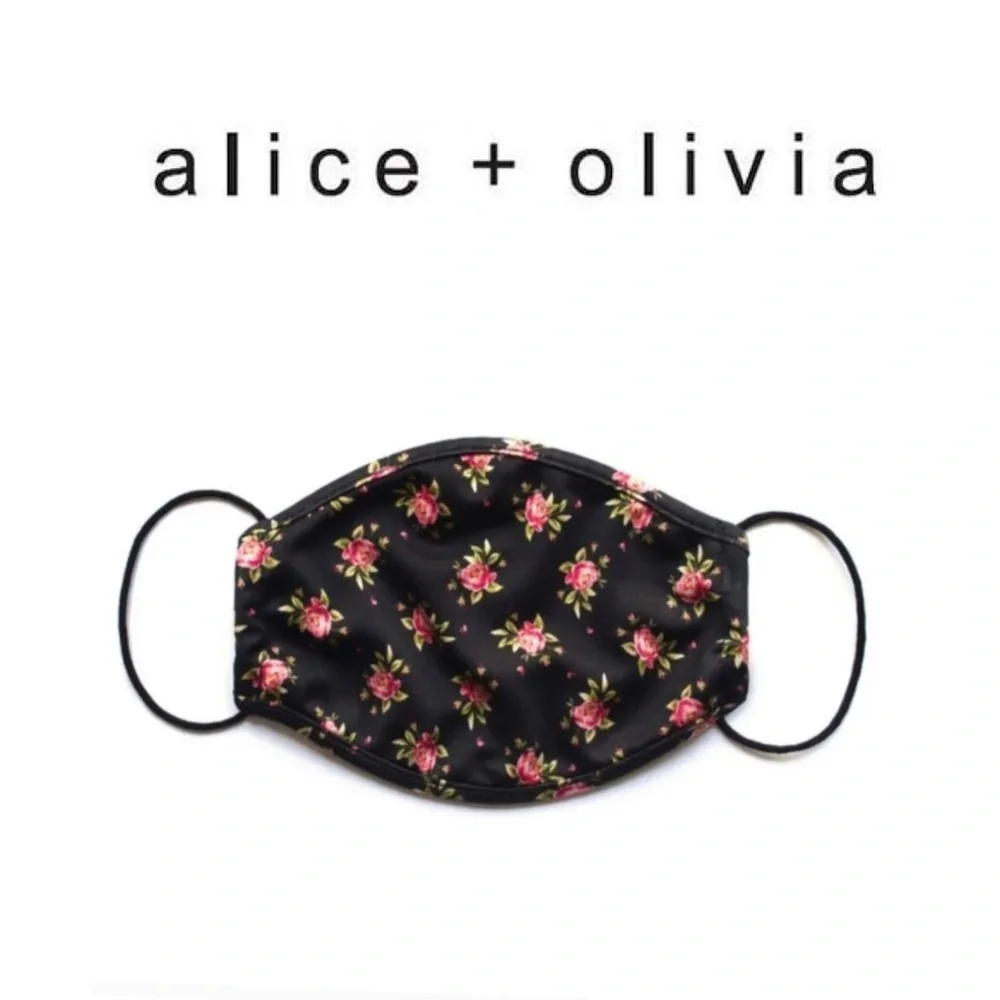 Alice + Olivia Black Jersey Floral Face Mask NEW In Package - Black
